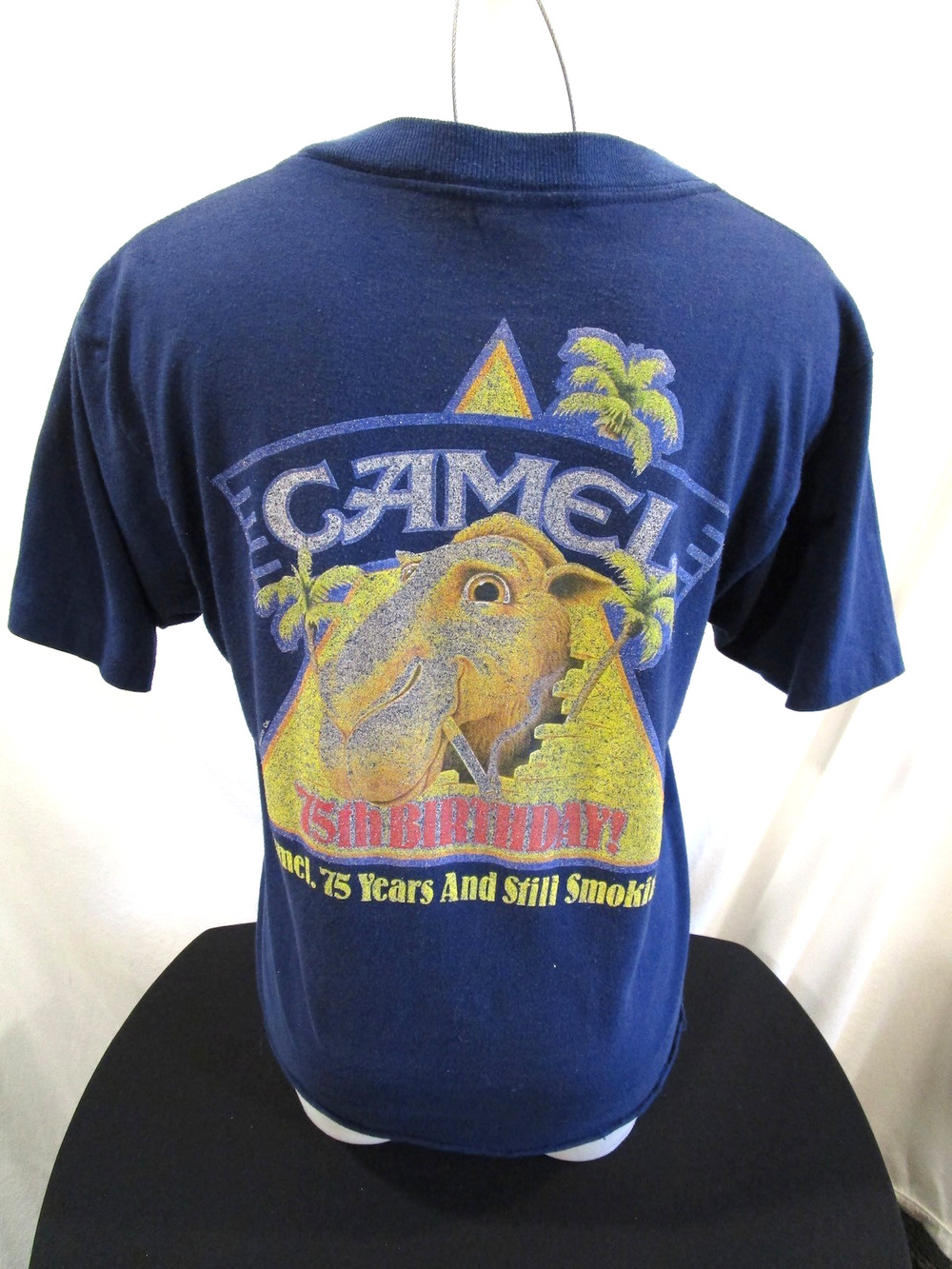 Vintage 90s Camel Cigarettes Promo Cropped Navy Blue T-Shirt Women L